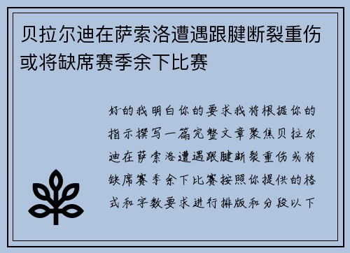 贝拉尔迪在萨索洛遭遇跟腱断裂重伤或将缺席赛季余下比赛
